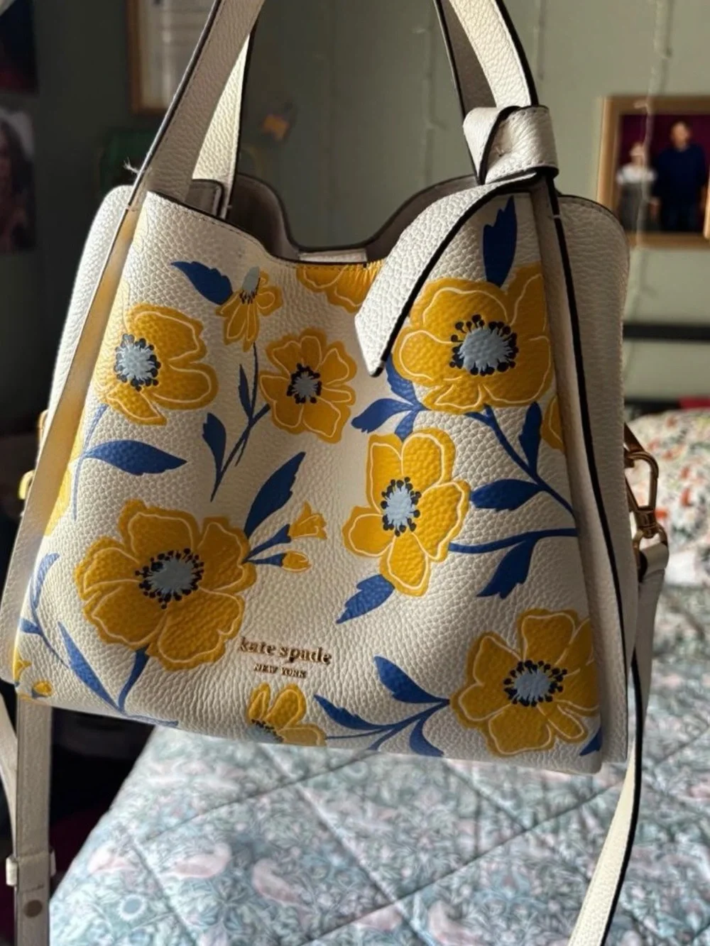 Authentic kate spade Cream Floral Shoulder Bag with Yellow and Blue Flowers